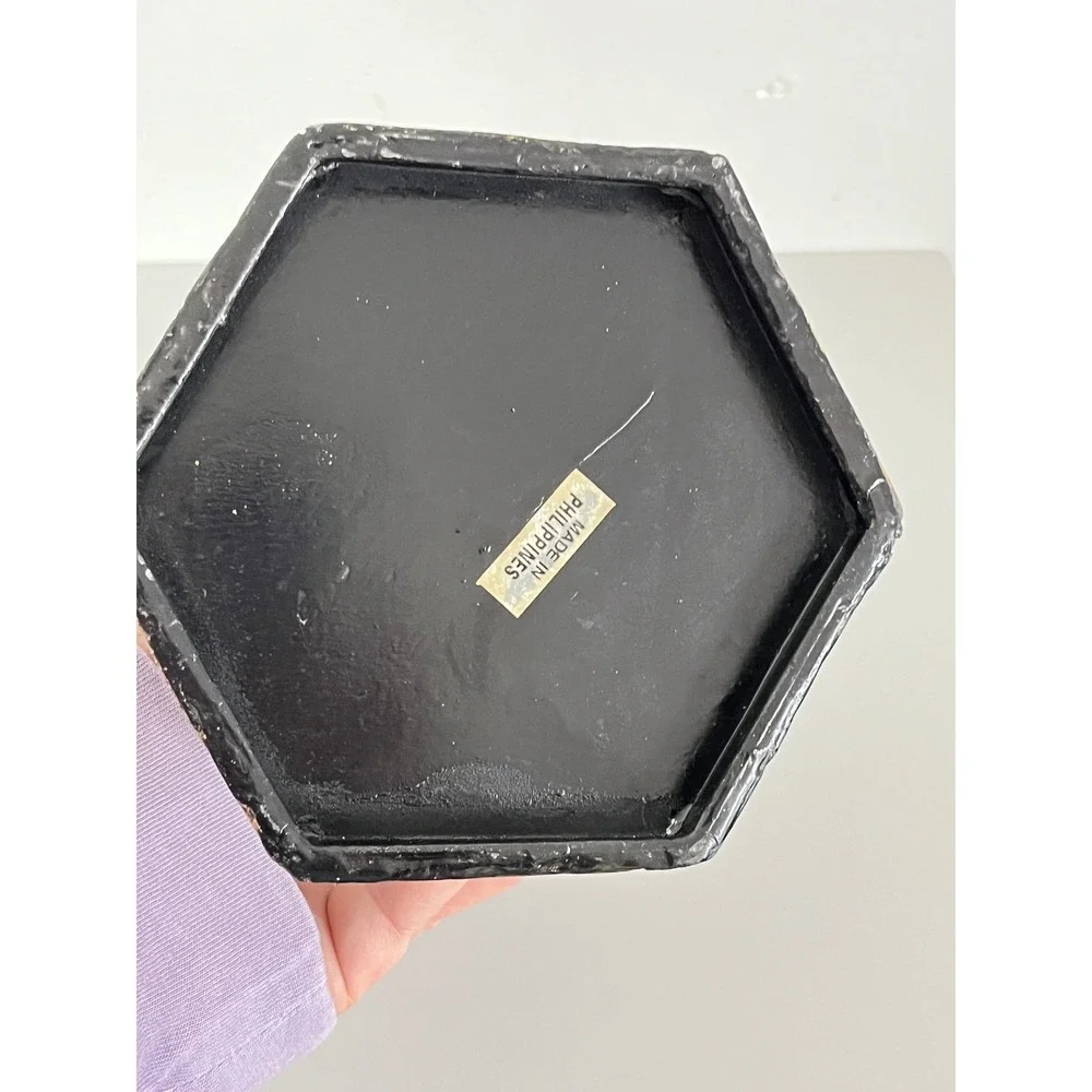 Vintage‎ Candle Lantern  Gold Black Distressed Metal Hexagon Gazebo